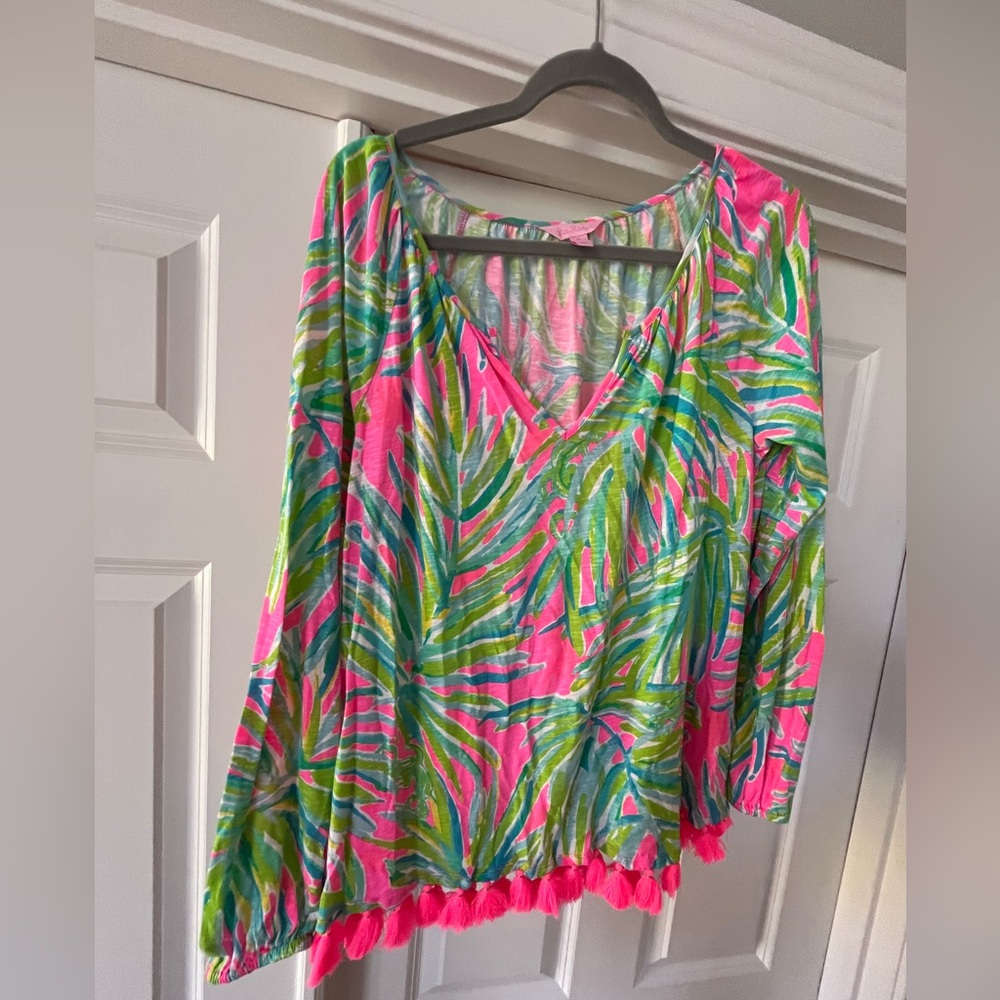 Lilly Pulitzer Fringe top pink & green